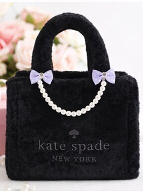 Kate Spade NY Ellie Small Tote Black Fur Bag Mothers Day Embroidered